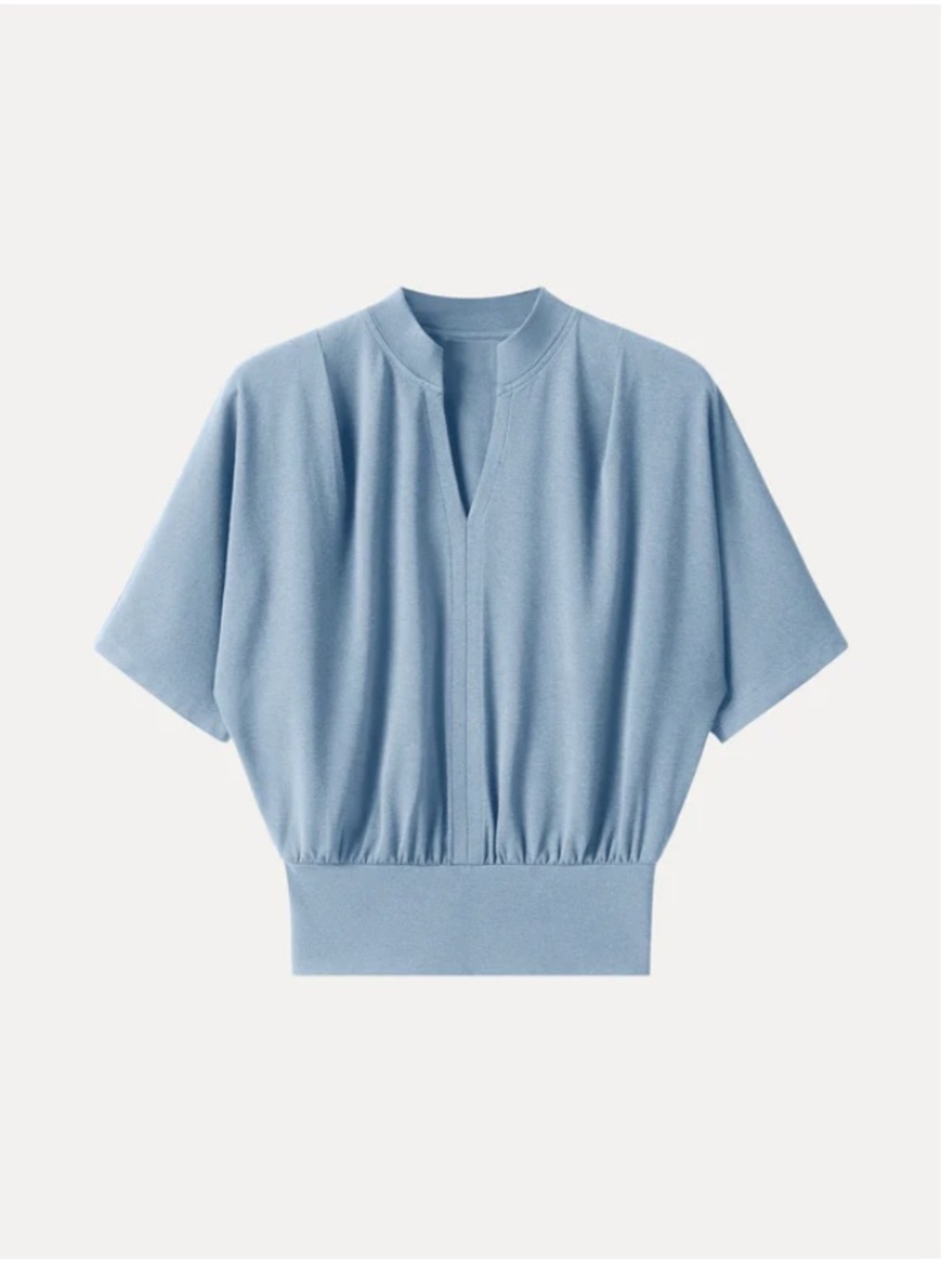 OGL Stand Collar V-neck Short Short Sleeve Top -Steel Blue